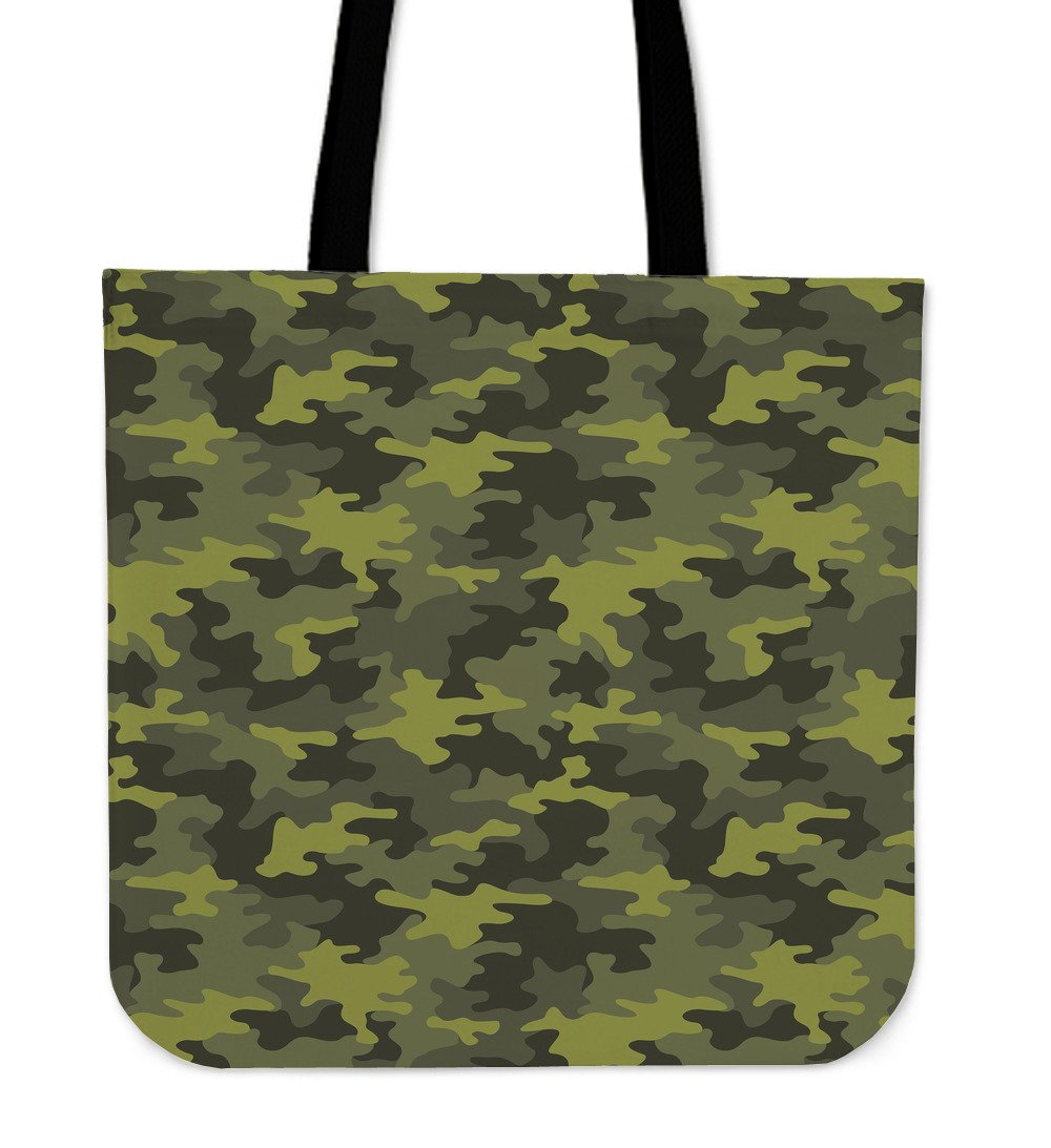 Dark Green Camouflage Print Canvas Tote Bag