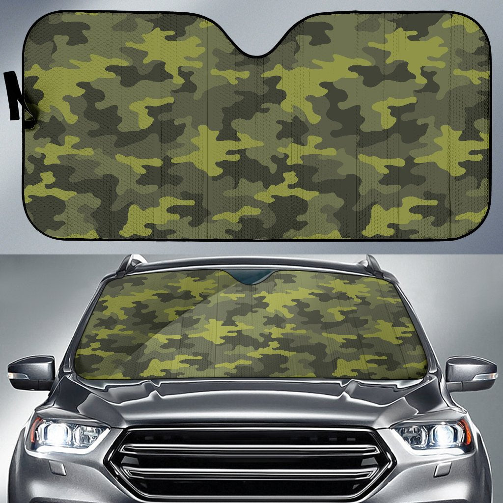 Dark Green Camouflage Print Car Sun Shade