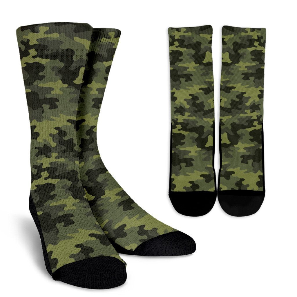 Dark Green Camouflage Print Crew Socks