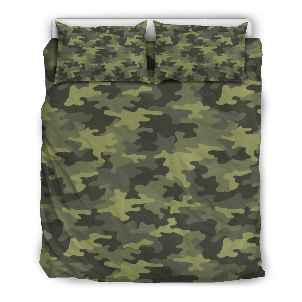 Dark Green Camouflage Print Duvet Cover Bedding Set