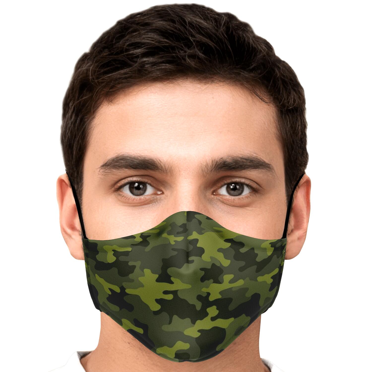 Dark Green Camouflage Print Face Mask