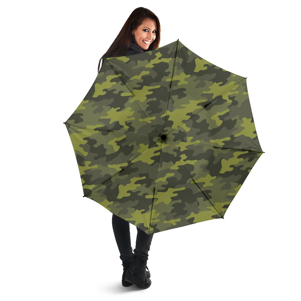 Dark Green Camouflage Print Foldable Umbrella