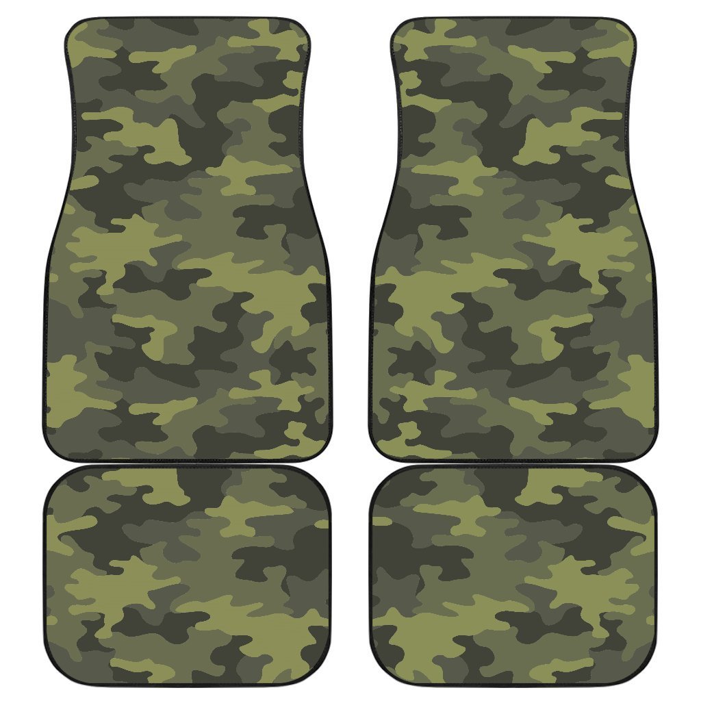 Dark Green Camouflage Print Front and Back Car Floor Mats