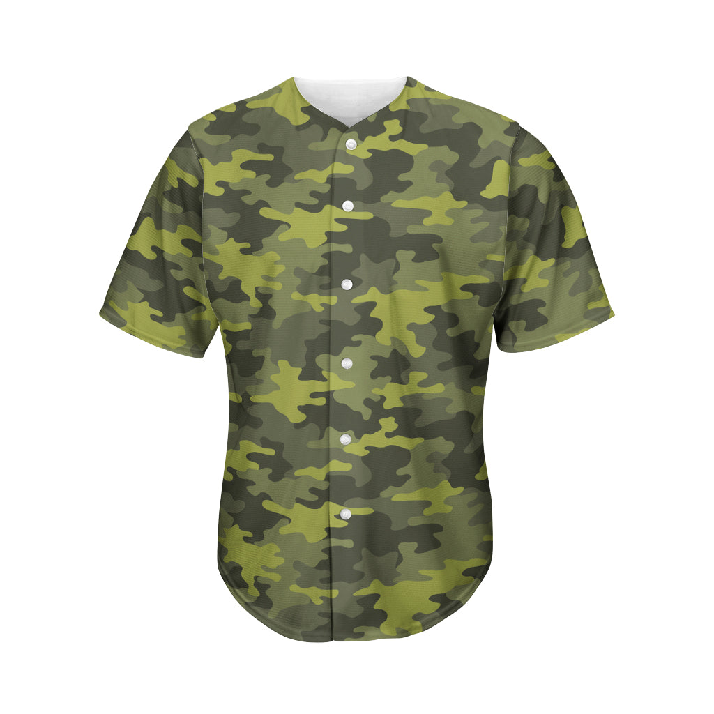 Dark Green Camouflage Print Men's Baseball Jersey