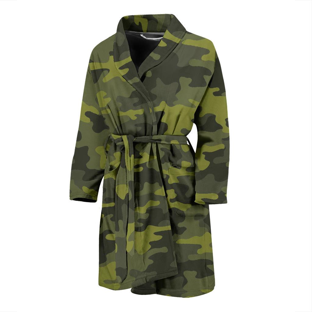 Dark Green Camouflage Print Men's Bathrobe