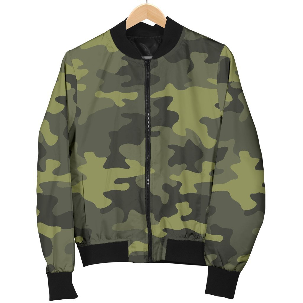 Dark Green Camouflage Print Men's Bomber Jacket