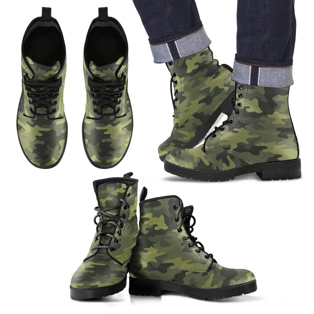 Dark Green Camouflage Print Men's Boots