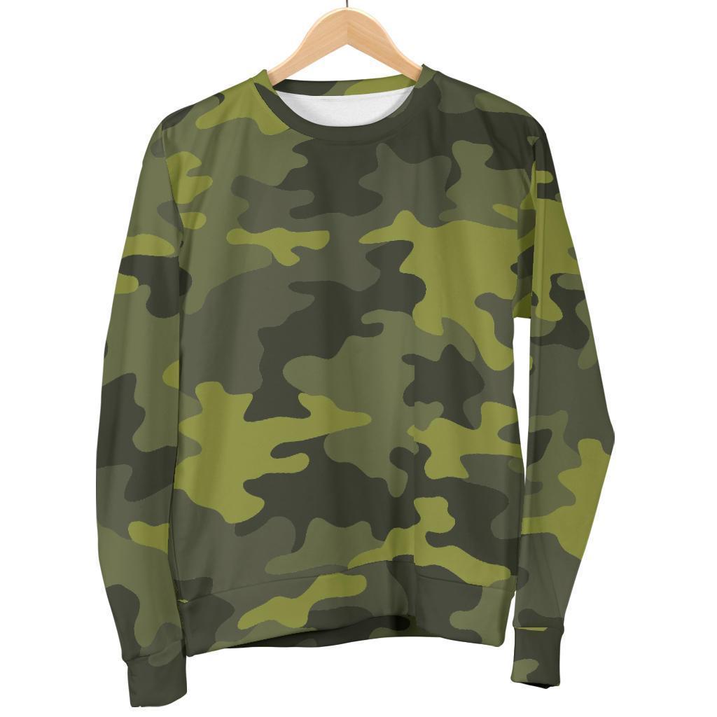 Dark Green Camouflage Print Men's Crewneck Sweatshirt