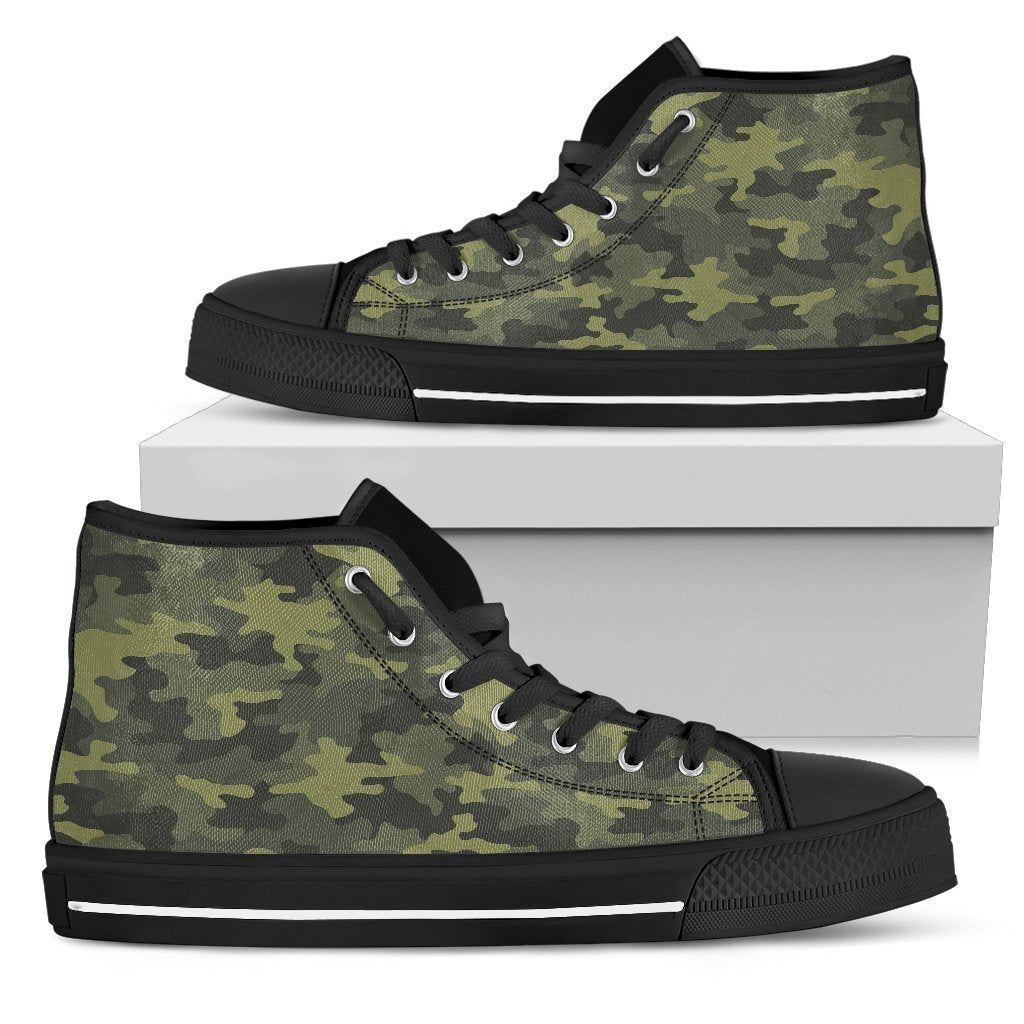 Dark Green Camouflage Print Men's High Top Shoes