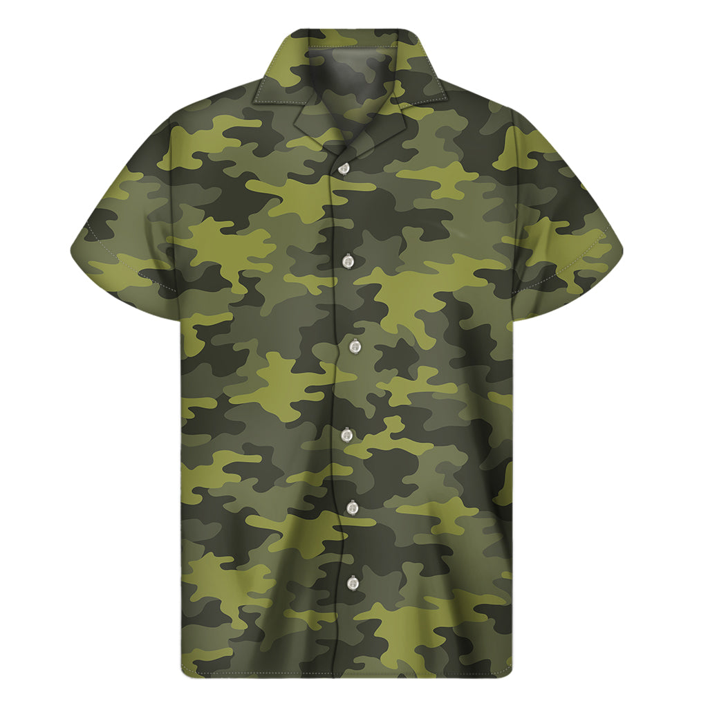 Dark Green Camouflage Print Men's Short Sleeve Shirt