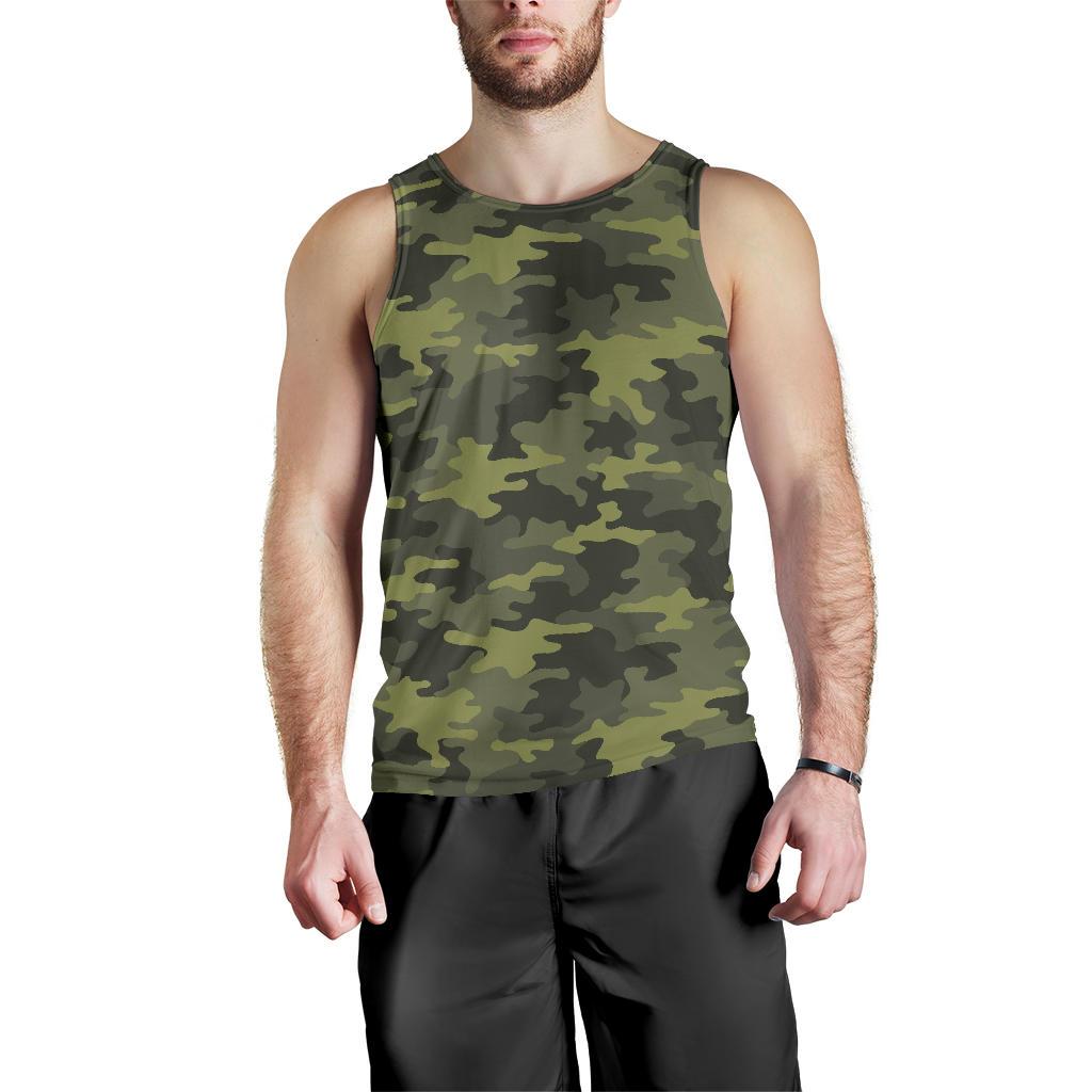 Dark Green Camouflage Print Men's Tank Top