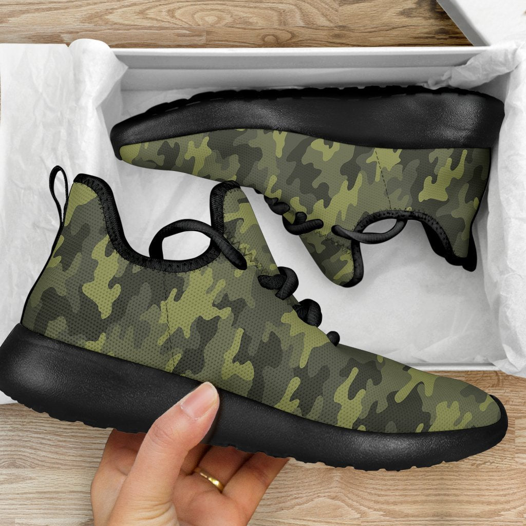 Dark Green Camouflage Print Mesh Knit Shoes