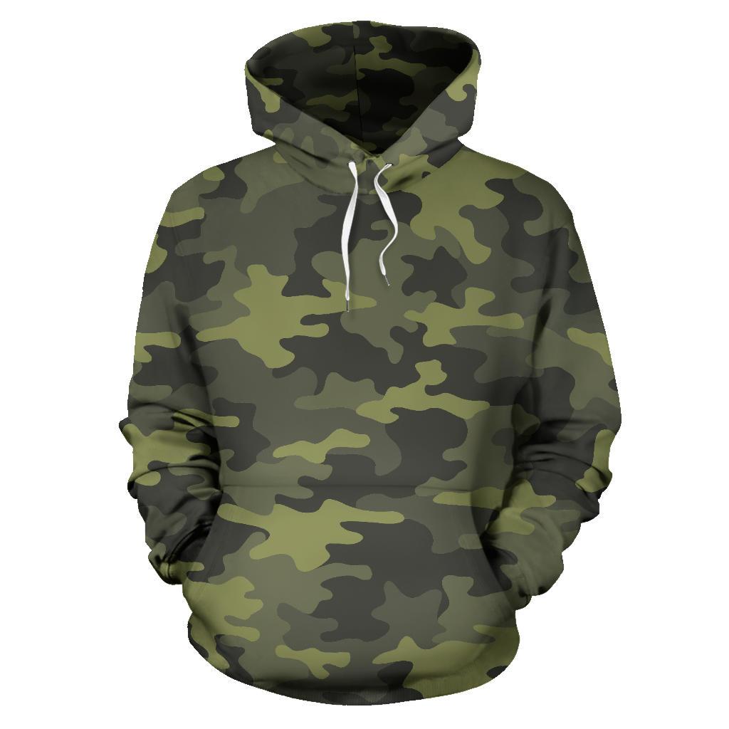 Dark Green Camouflage Print Pullover Hoodie