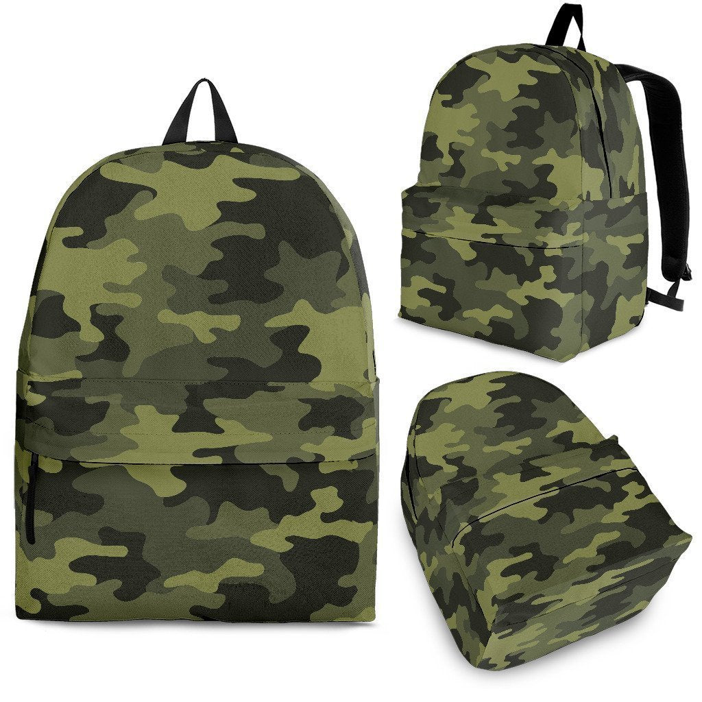 Dark Green Camouflage Print School Backpack