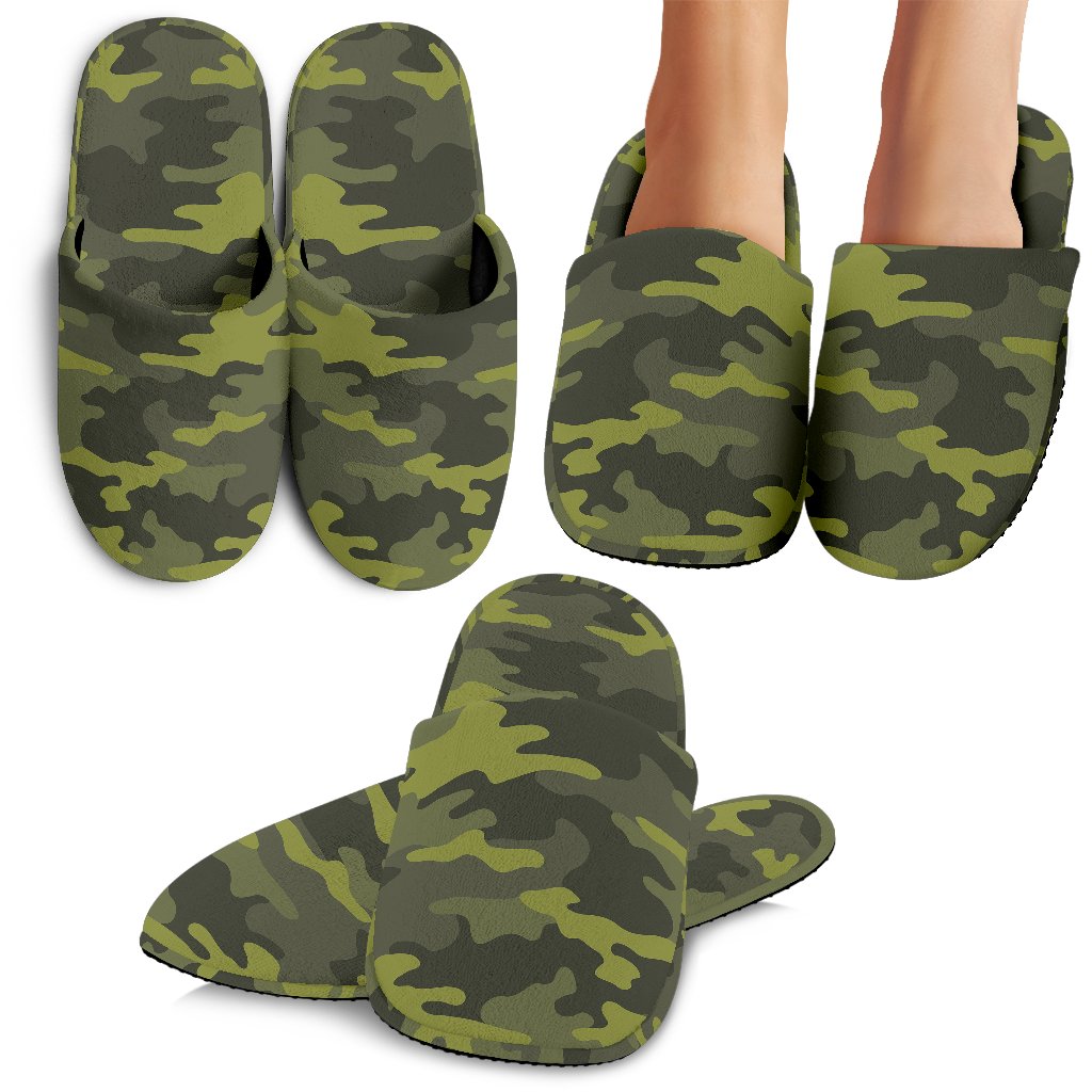 Dark Green Camouflage Print Slippers