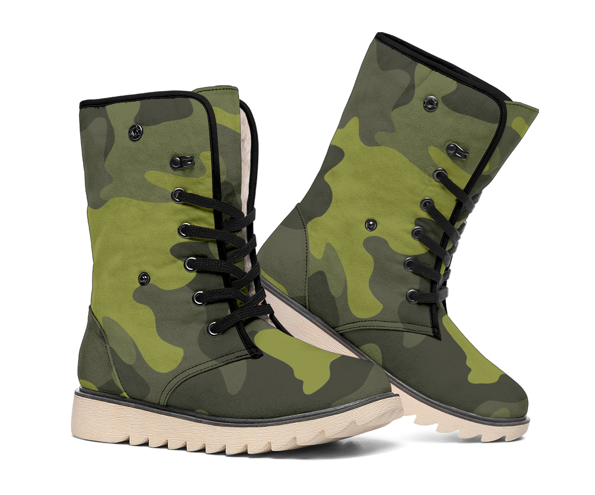 Dark Green Camouflage Print Winter Boots