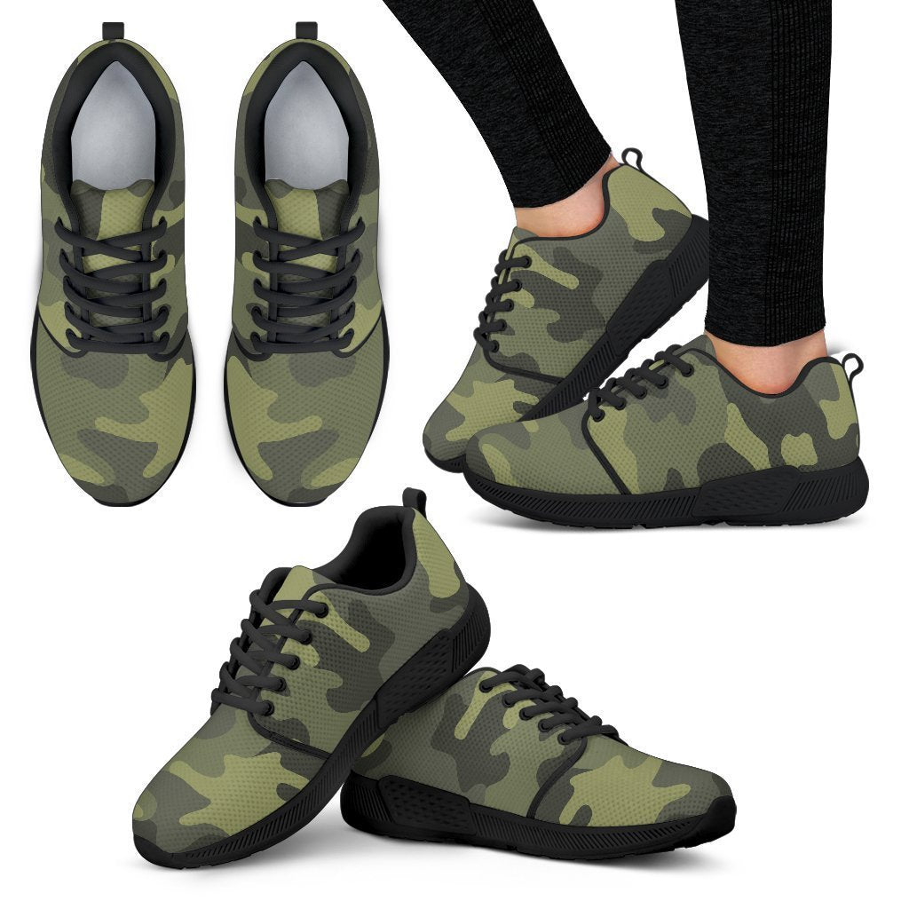 Dark Green Camouflage Print Women's Athletic Shoes