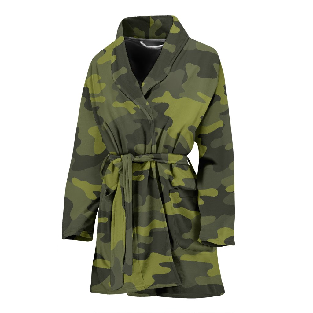 Dark Green Camouflage Print Women's Bathrobe