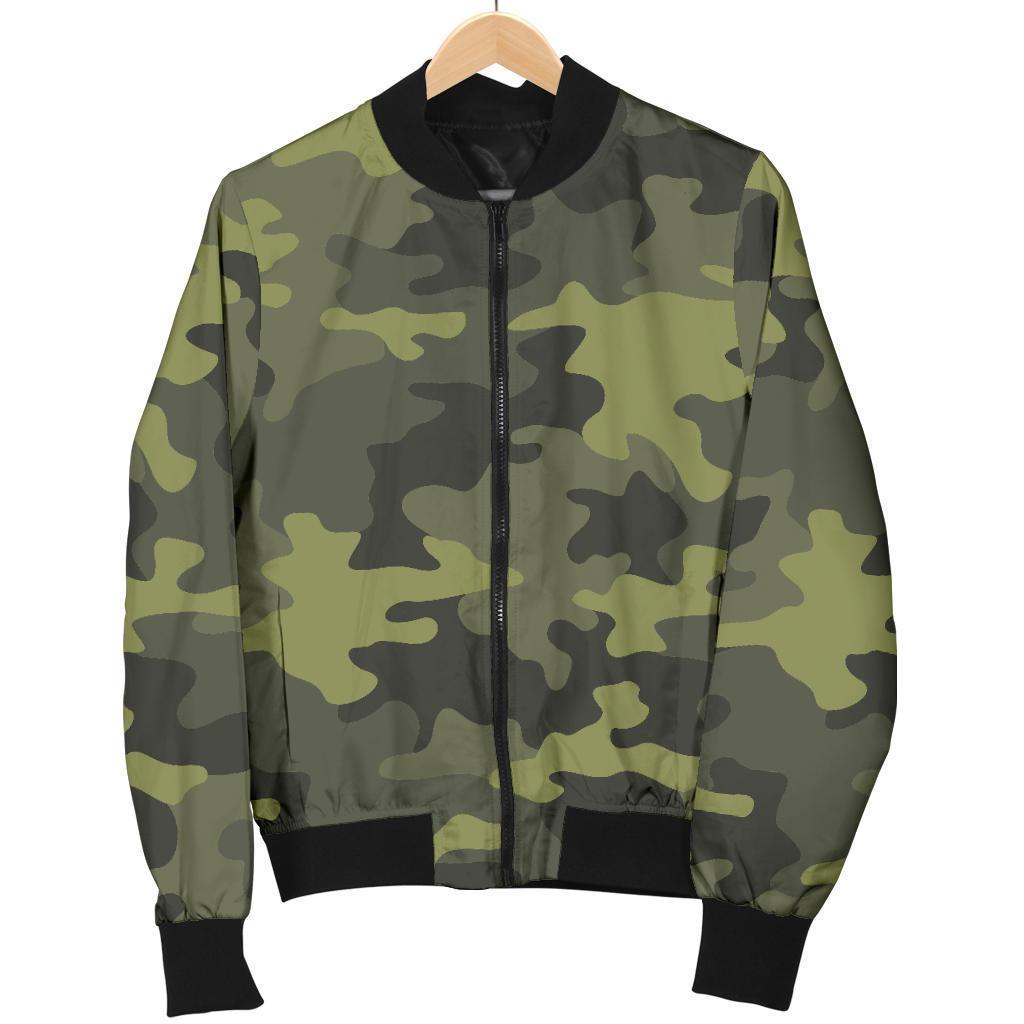 Dark Green Camouflage Print Women's Bomber Jacket