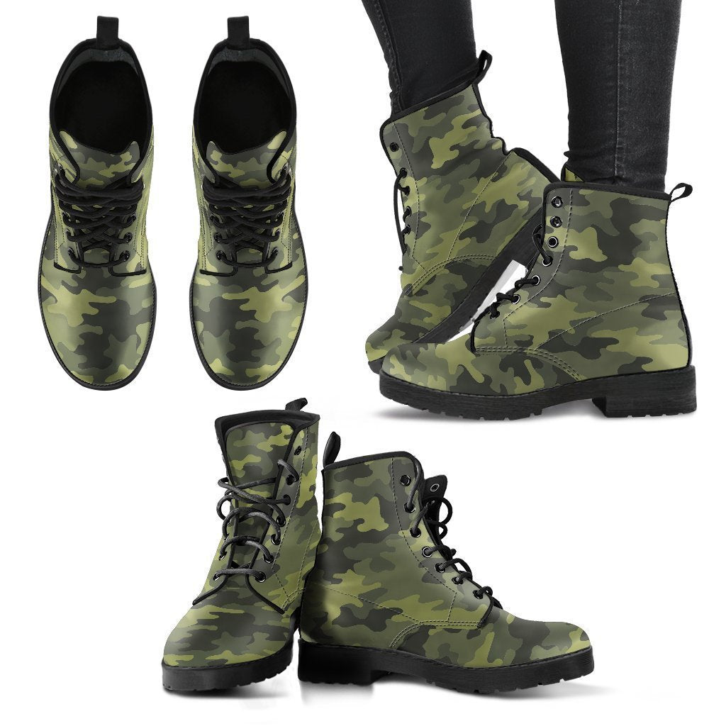 Dark Green Camouflage Print Women's Boots