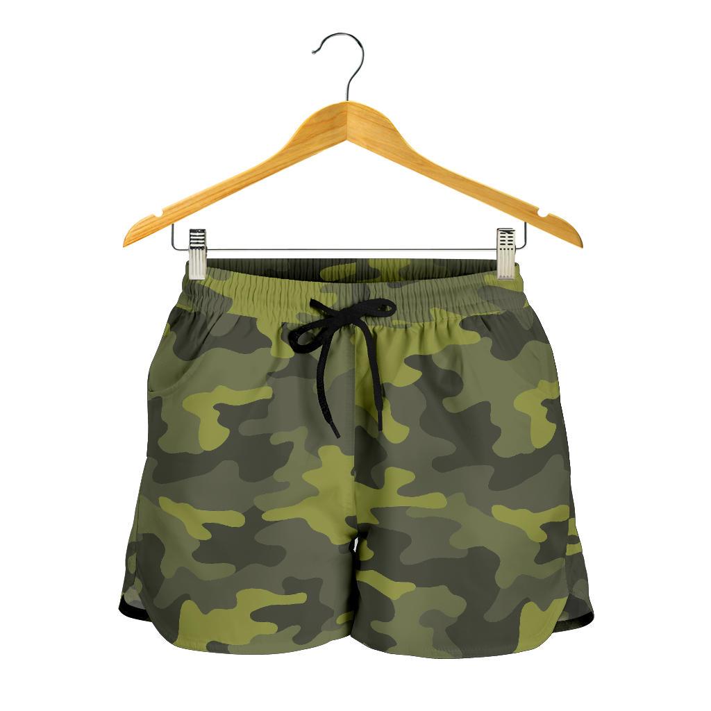 Dark Green Camouflage Print Women's Shorts