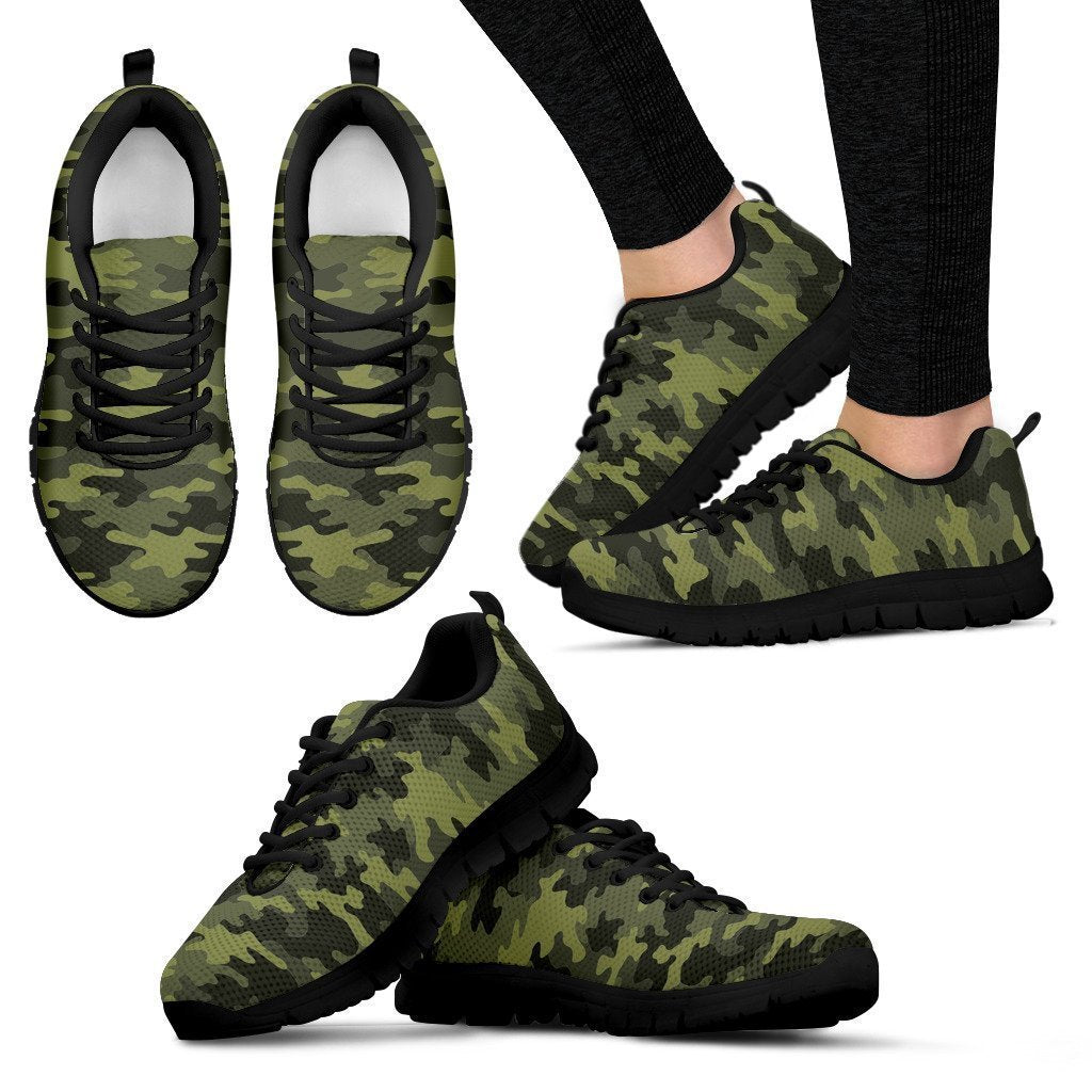 Dark Green Camouflage Print Women's Sneakers