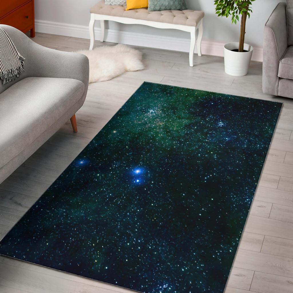 Dark Green Galaxy Space Print Area Rug