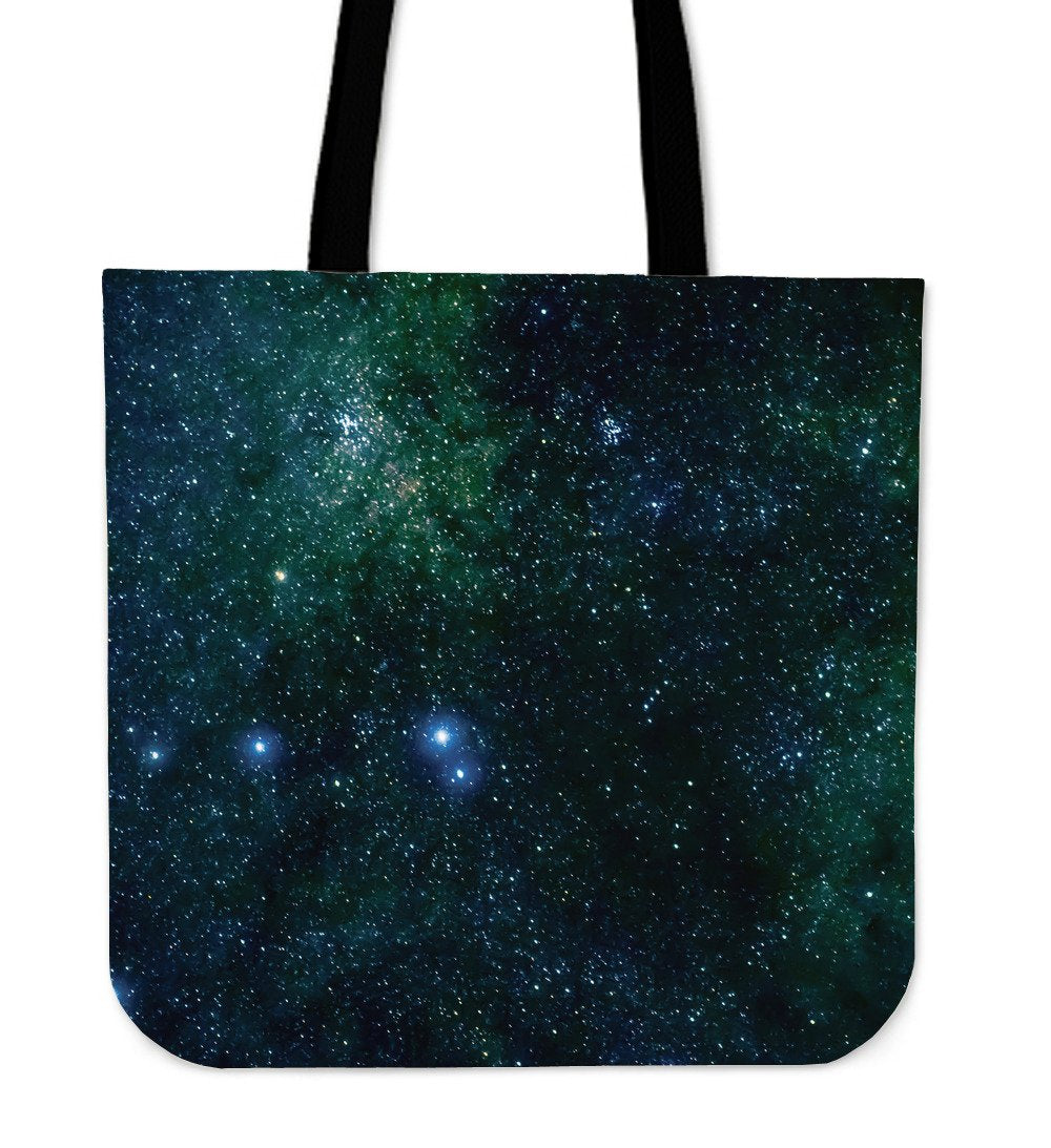 Dark Green Galaxy Space Print Canvas Tote Bag