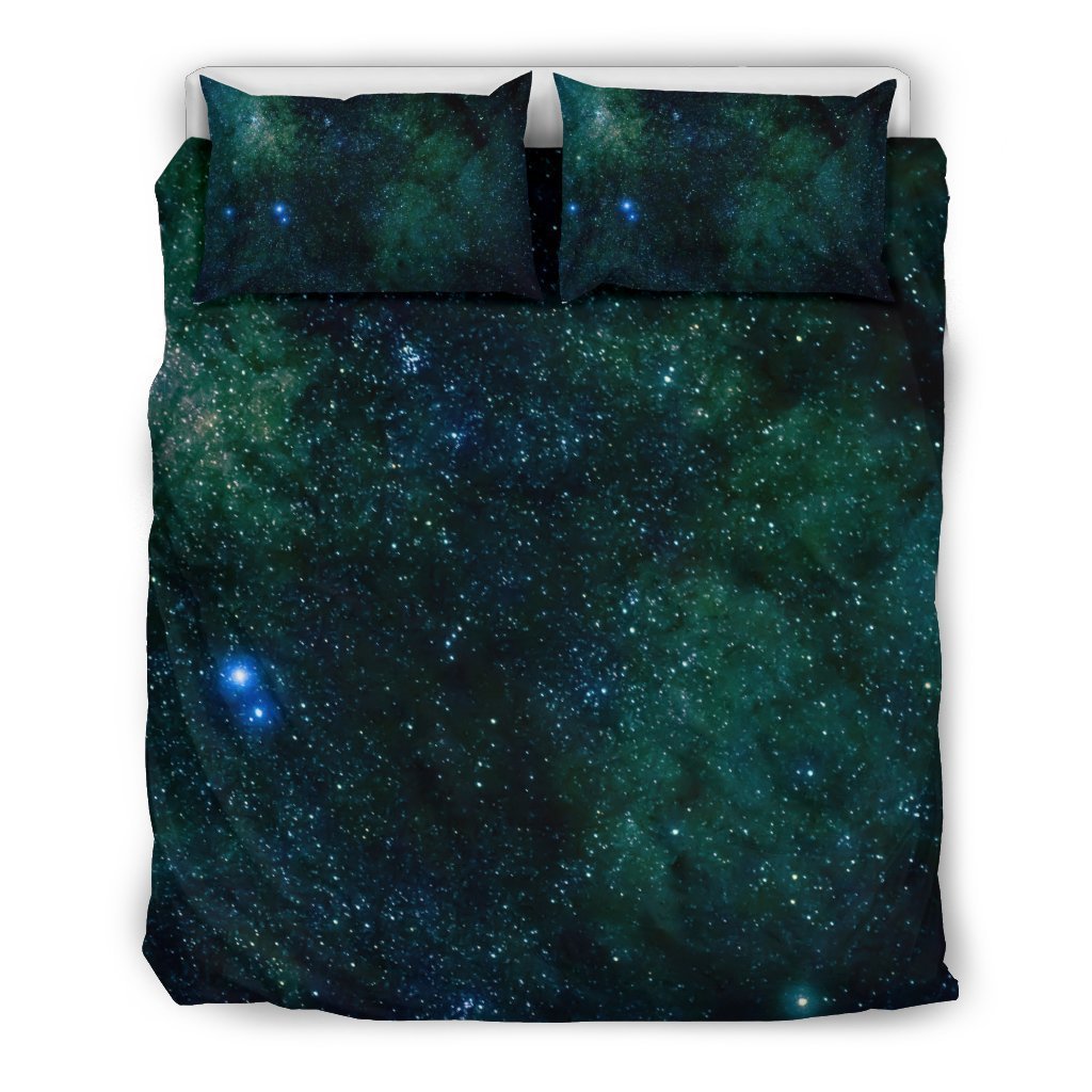 Dark Green Galaxy Space Print Duvet Cover Bedding Set