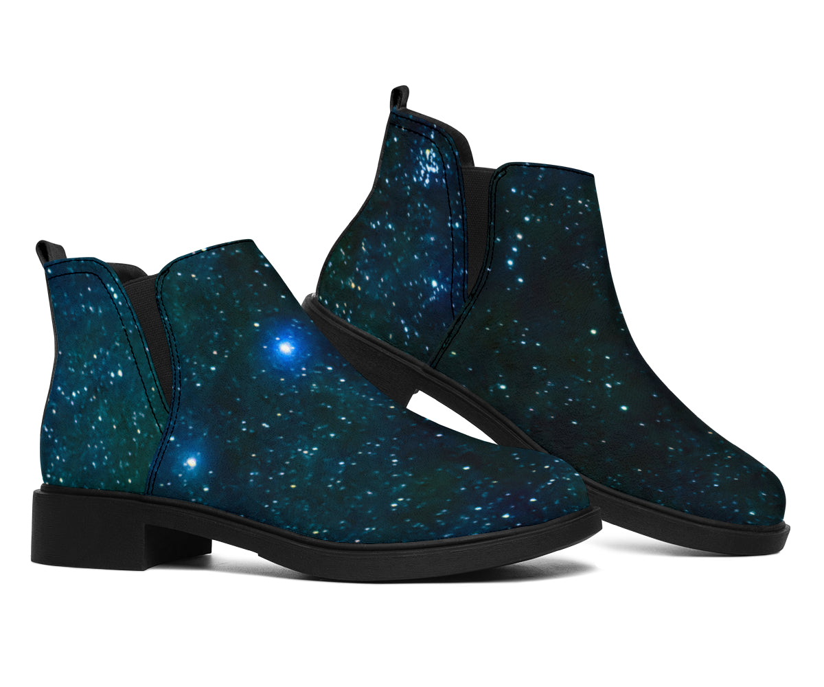 Dark Green Galaxy Space Print Flat Ankle Boots