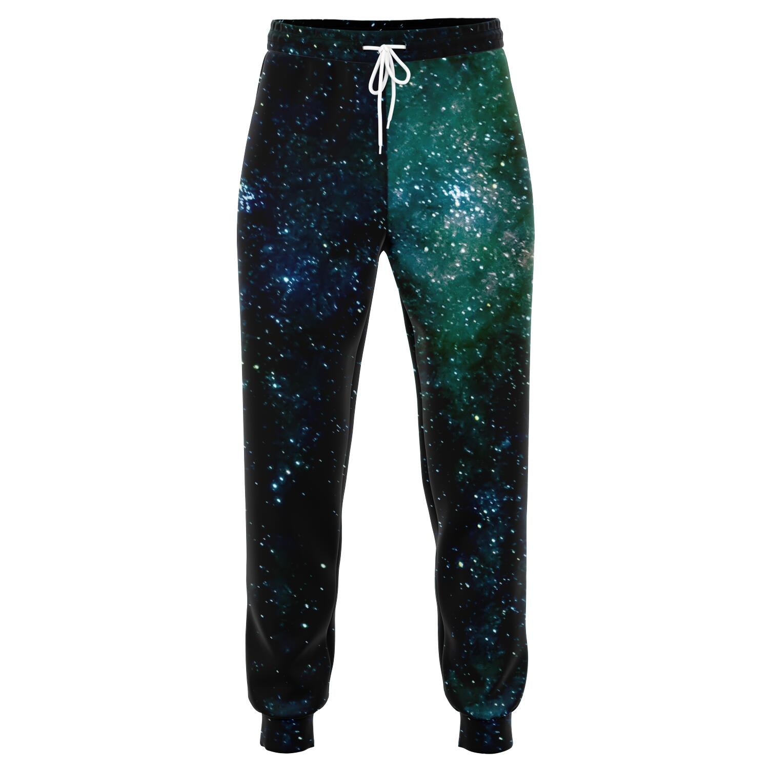 Dark Green Galaxy Space Print Jogger Pants