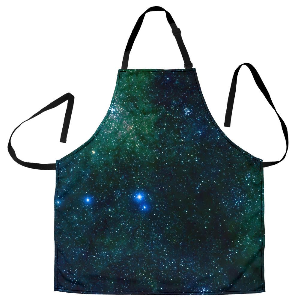 Dark Green Galaxy Space Print Men's Apron