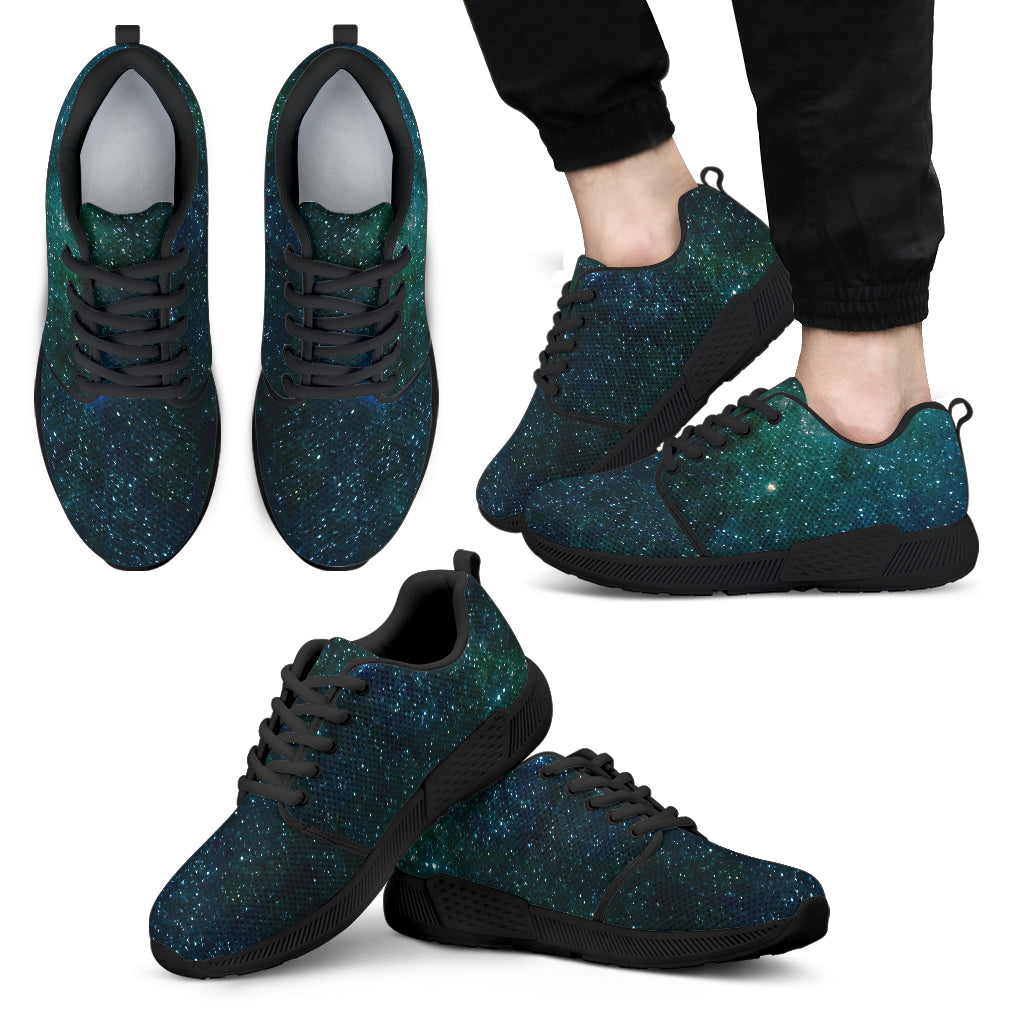 Dark Green Galaxy Space Print Men's Athletic Shoes