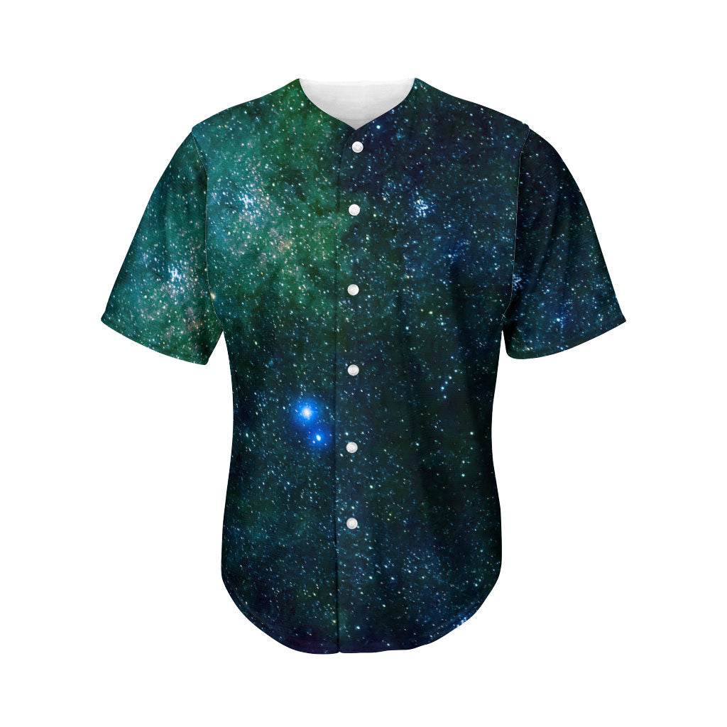 Dark Green Galaxy Space Print Men's Baseball Jersey