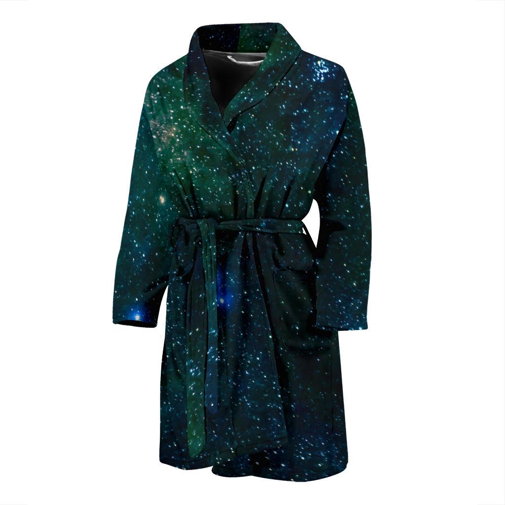 Dark Green Galaxy Space Print Men's Bathrobe