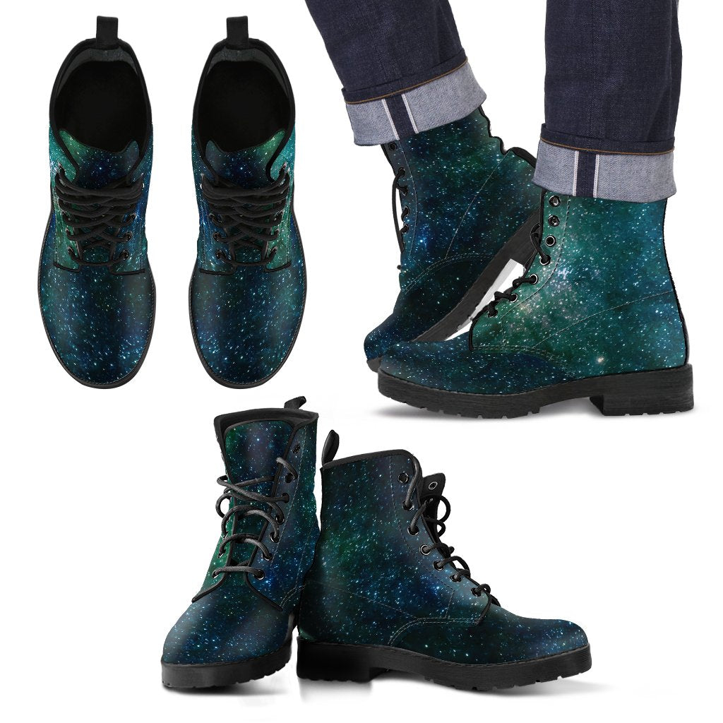 Dark Green Galaxy Space Print Men's Boots