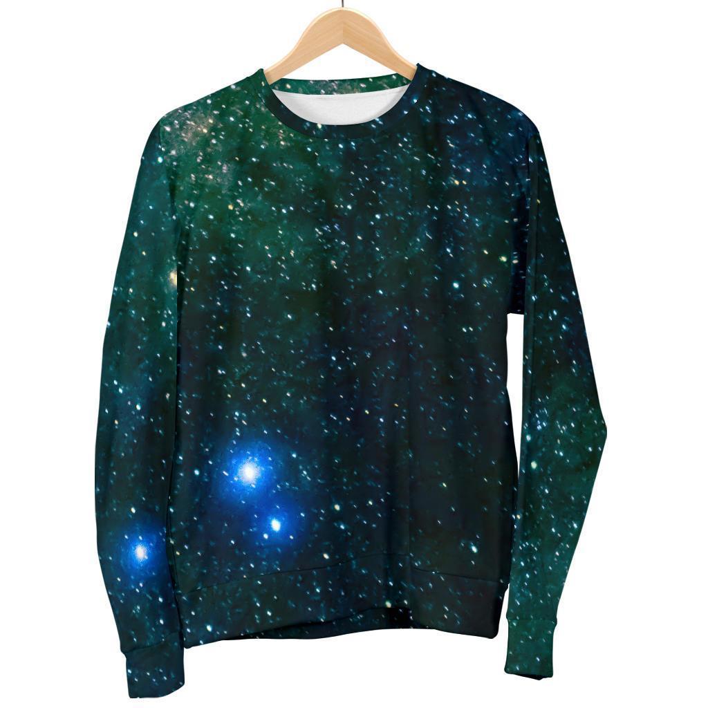 Dark Green Galaxy Space Print Men's Crewneck Sweatshirt