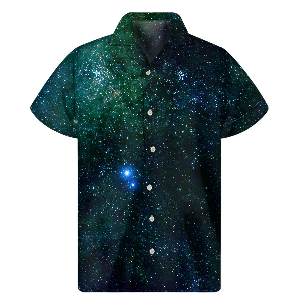 Dark Green Galaxy Space Print Men's Short Sleeve Shirt