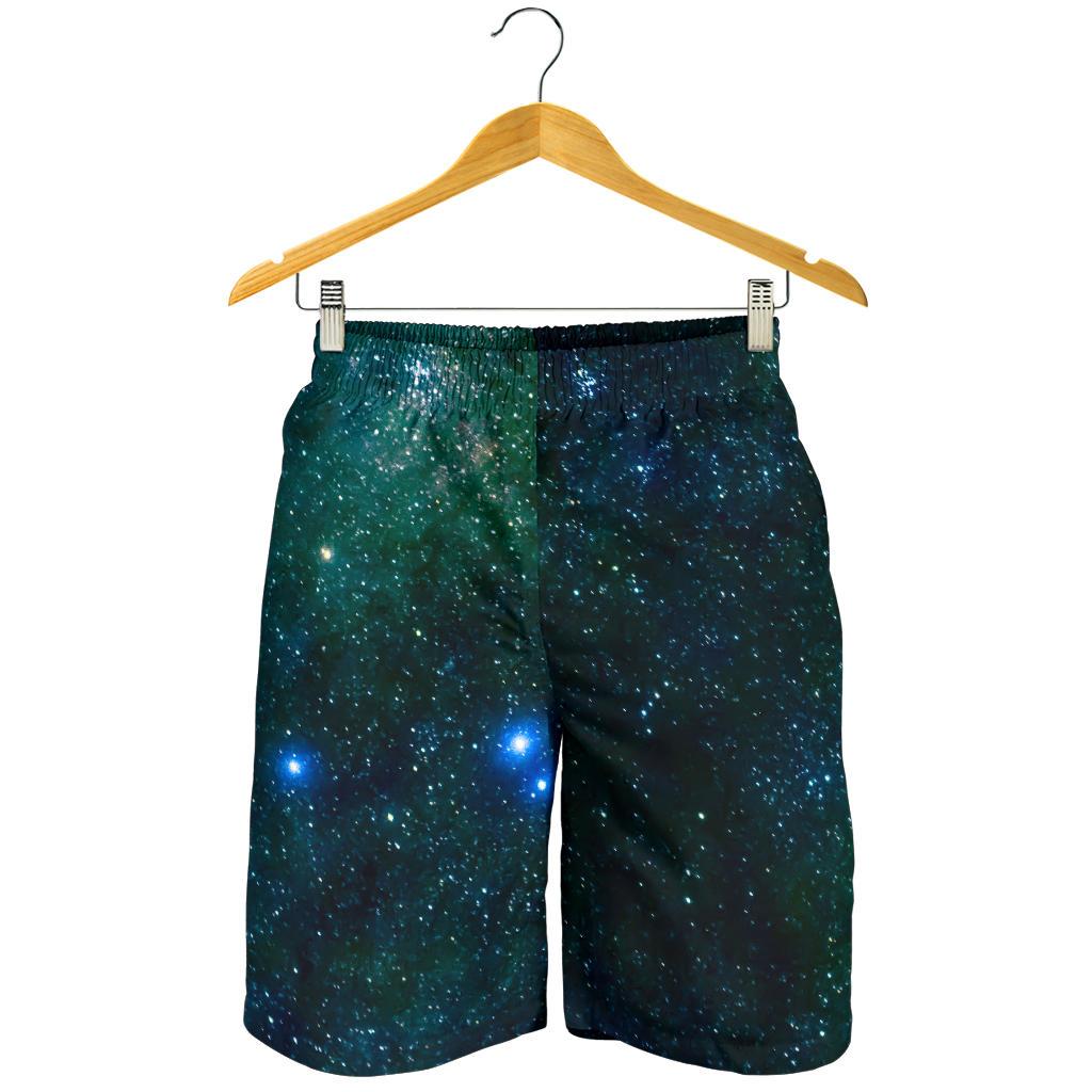 Dark Green Galaxy Space Print Men's Shorts