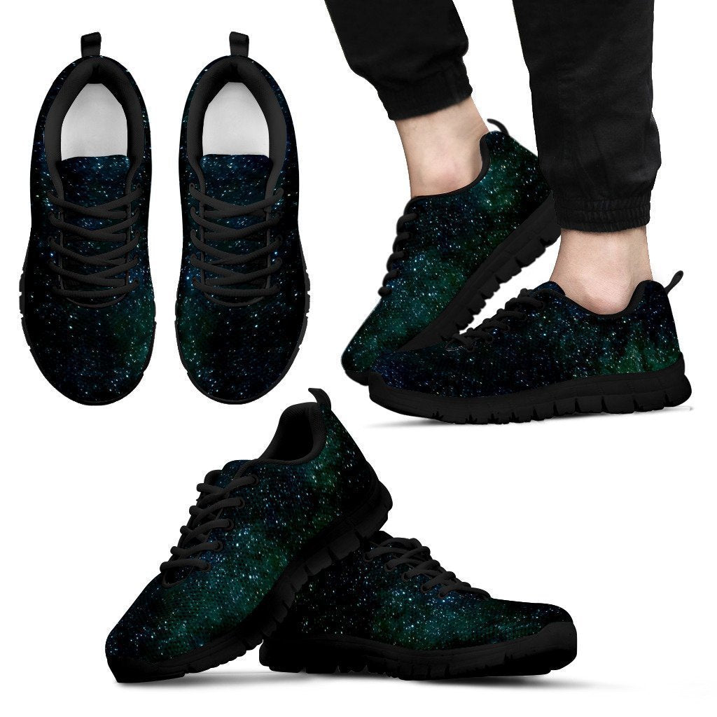 Dark Green Galaxy Space Print Men's Sneakers