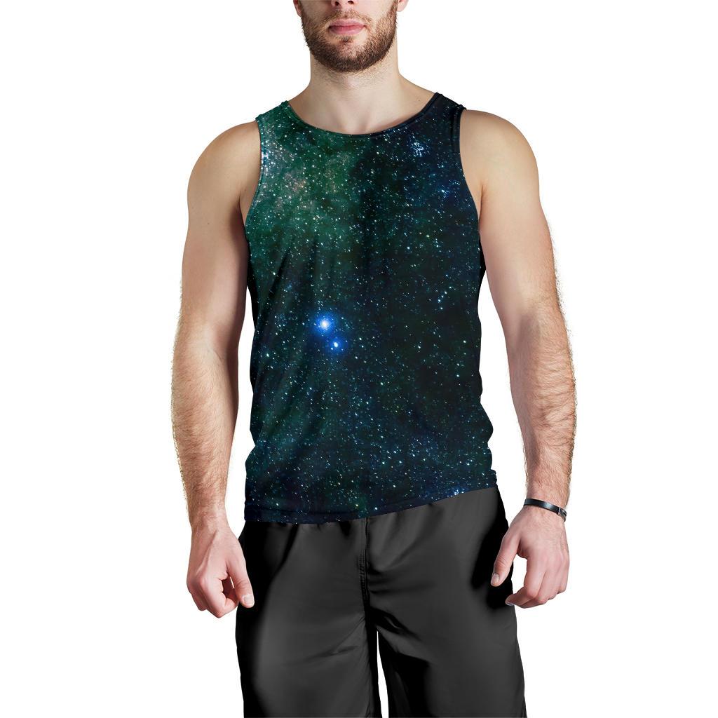 Dark Green Galaxy Space Print Men's Tank Top