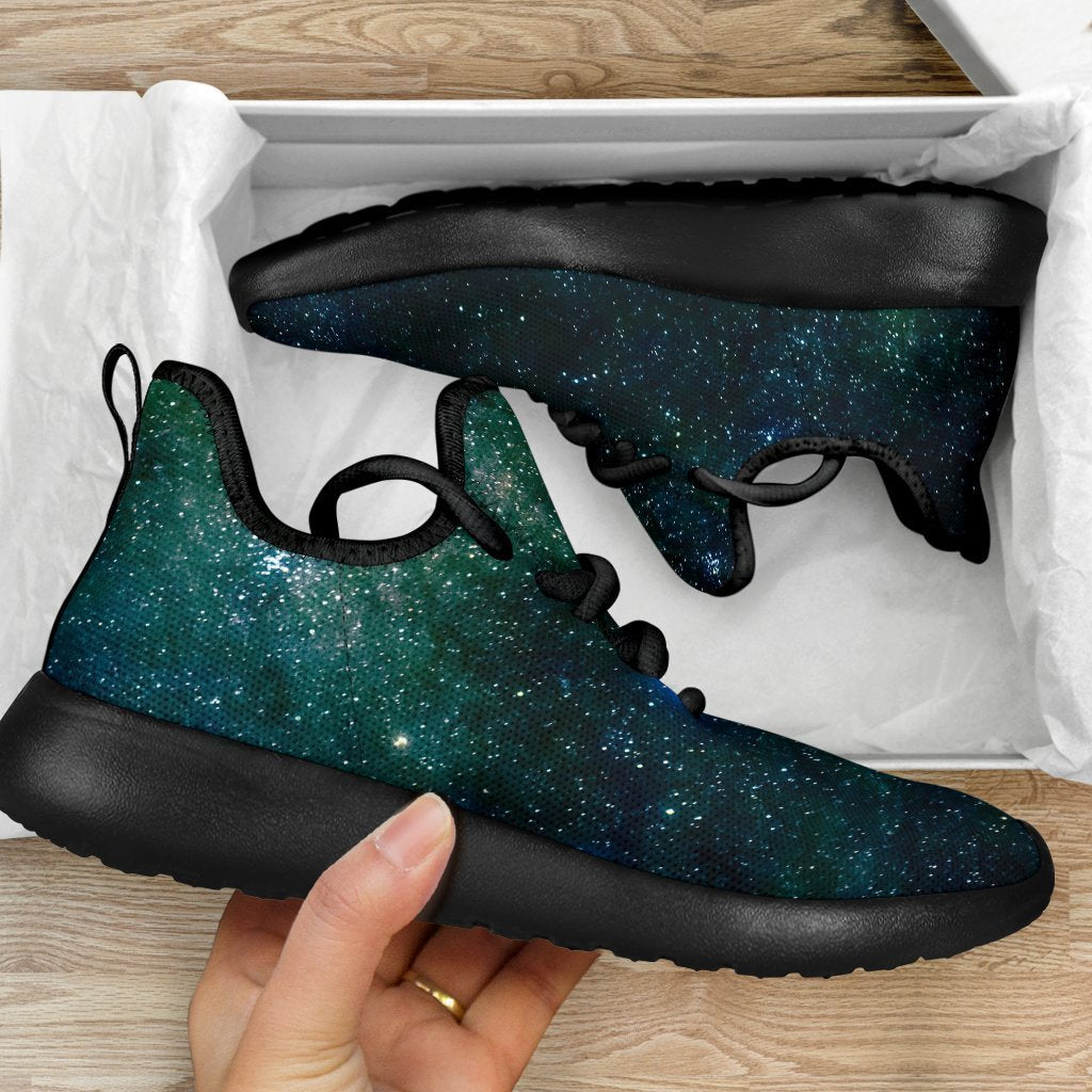 Dark Green Galaxy Space Print Mesh Knit Shoes