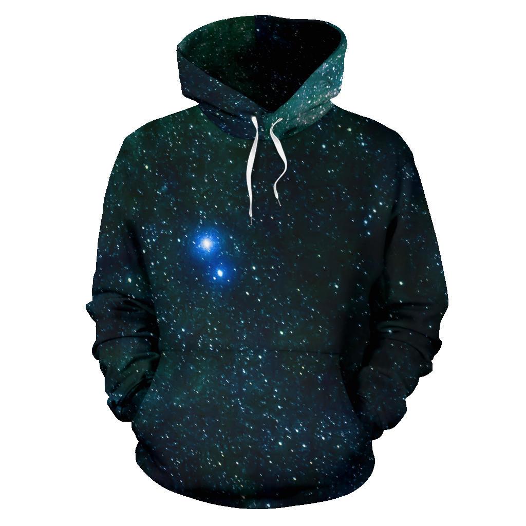 Dark Green Galaxy Space Print Pullover Hoodie