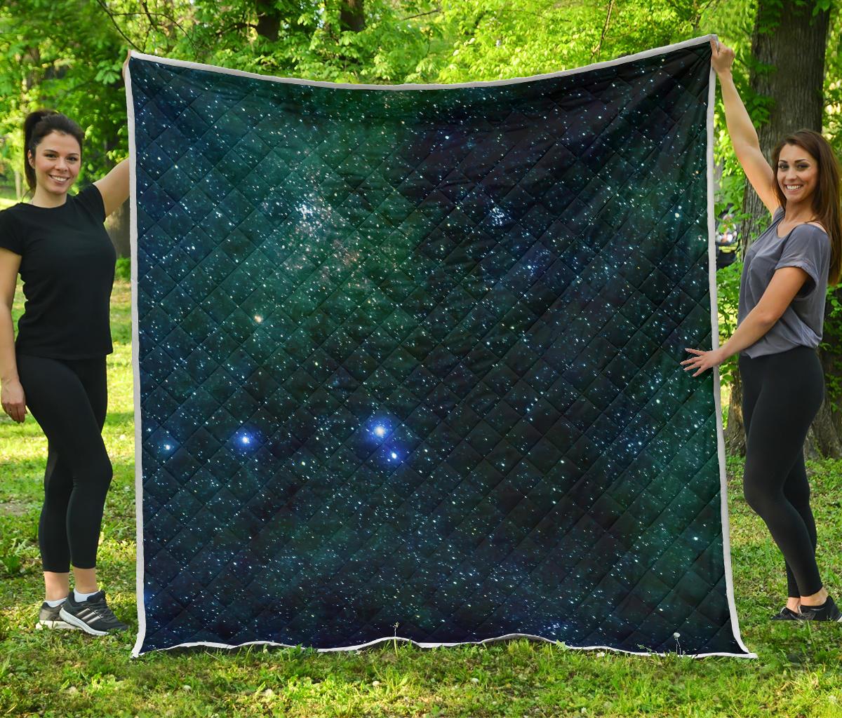 Dark Green Galaxy Space Print Quilt