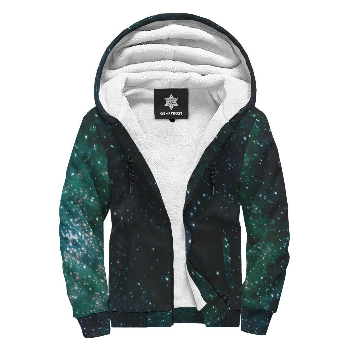 Dark Green Galaxy Space Print Sherpa Lined Fleece Hoodie