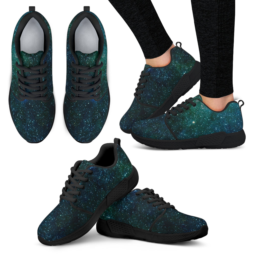 Dark Green Galaxy Space Print Women's Athletic Shoes