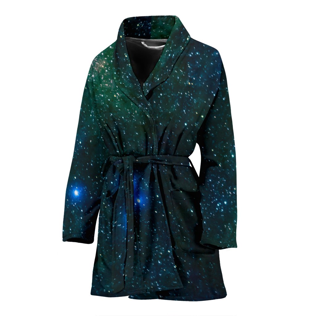 Dark Green Galaxy Space Print Women's Bathrobe