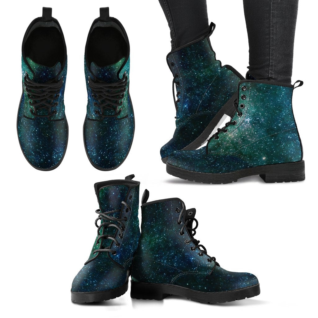 Dark Green Galaxy Space Print Women's Boots