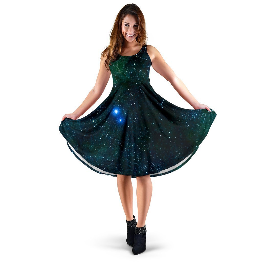 Dark Green Galaxy Space Print Women's Dress