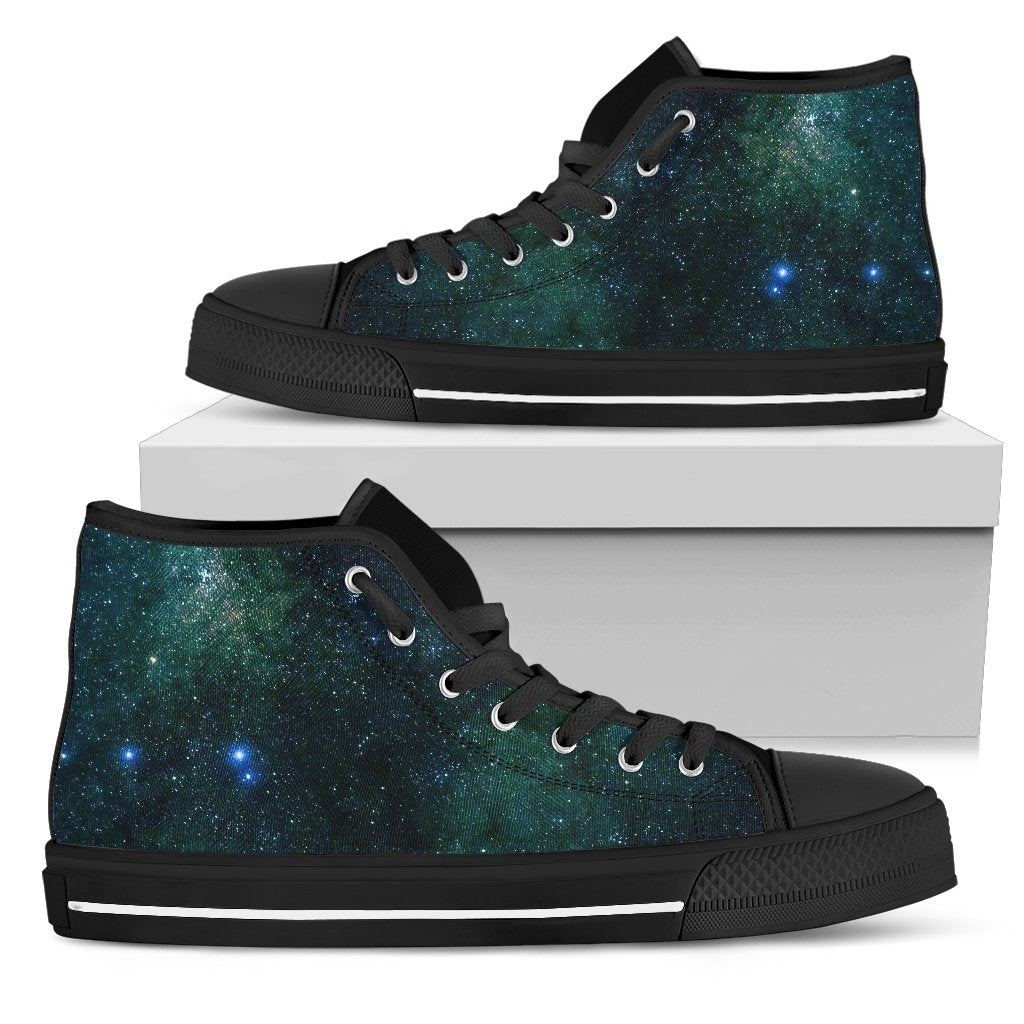 Dark Green Galaxy Space Print Women's High Top Shoes